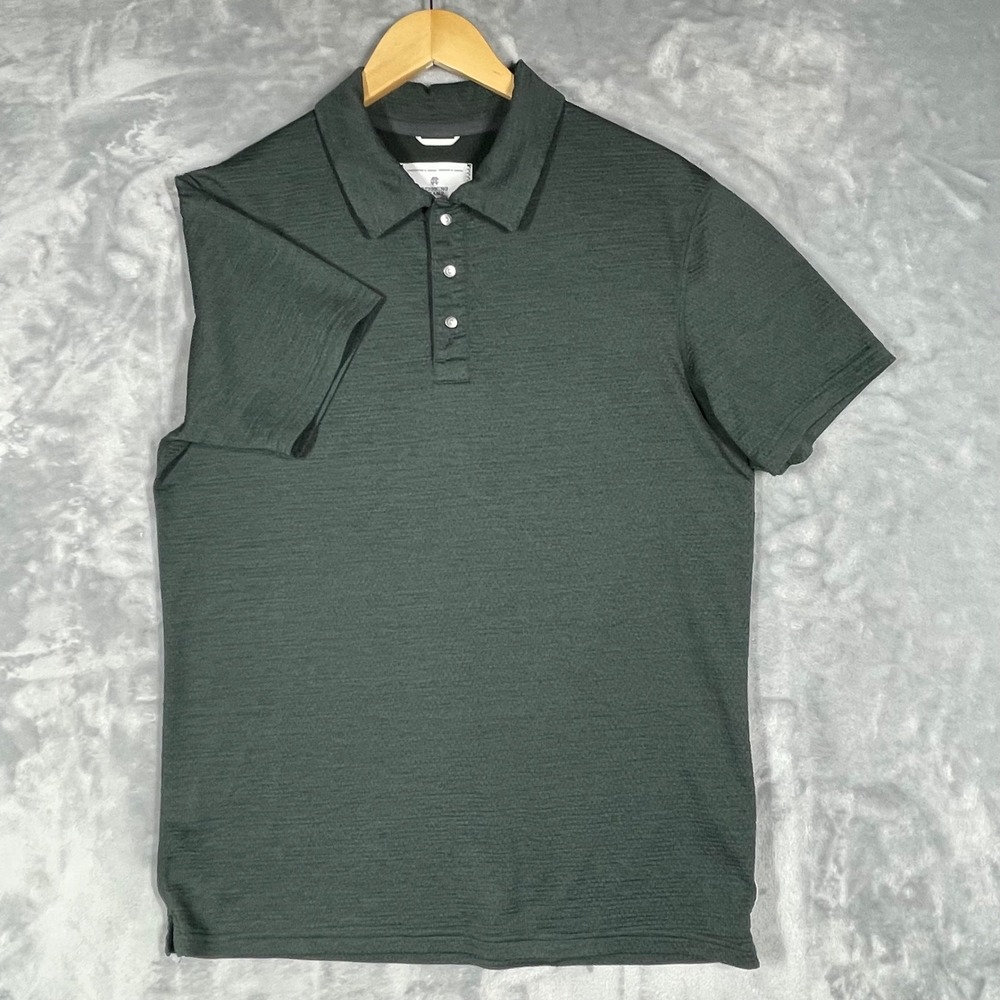 Reigning Champ Mens Textured Waffle Knit Polo Shirt Forest Green Medium Canada - Picture 2 of 8